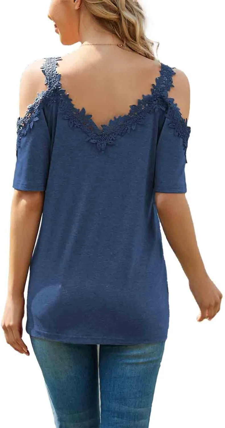 KKG Womens Sexy Cold Shoulder Tops, Casual Off Shoulder Open Shoulder Shirts