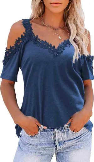 KKG Womens Sexy Cold Shoulder Tops, Casual Off Shoulder Open Shoulder Shirts