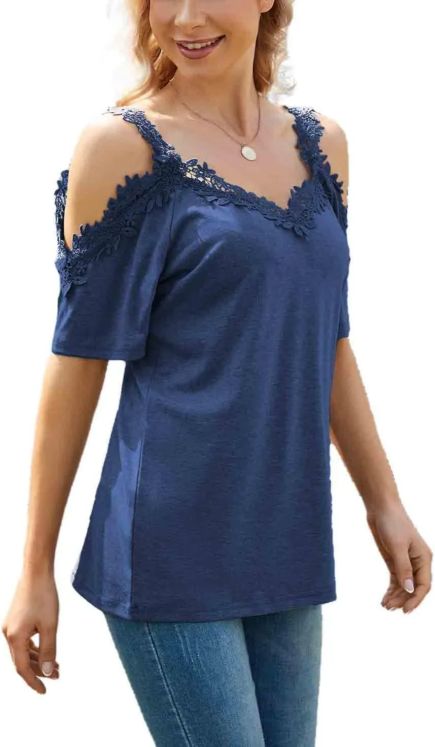 KKG Womens Sexy Cold Shoulder Tops, Casual Off Shoulder Open Shoulder Shirts