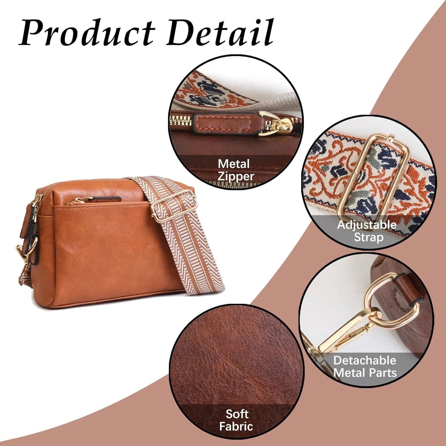 KlaOYer 2 Adjustable Strap Bag,Crossbody Bags Women,Guitar Strap Purse,Vegan Handbags Soft Shoulder Bag For Women