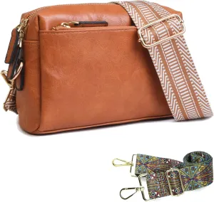 KlaOYer 2 Adjustable Strap Bag,Crossbody Bags Women,Guitar Strap Purse,Vegan Handbags Soft Shoulder Bag For Women