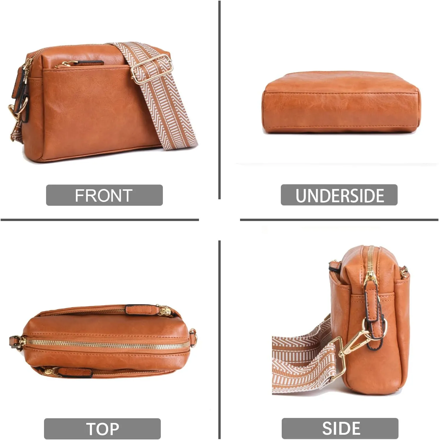 KlaOYer 2 Adjustable Strap Bag,Crossbody Bags Women,Guitar Strap Purse,Vegan Handbags Soft Shoulder Bag For Women