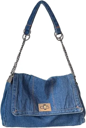 KlaOYer Denim Shoulder Bag for Women Jean Tote Bag Adjustable Chain Strap Crossbody Bags Y2k Trendy Hobo Purse Handbag