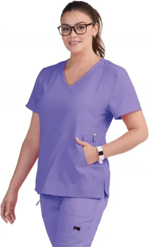 KOI Lite Women's Philosophy Mock Wrap Side Zipper Solid Scrub Top