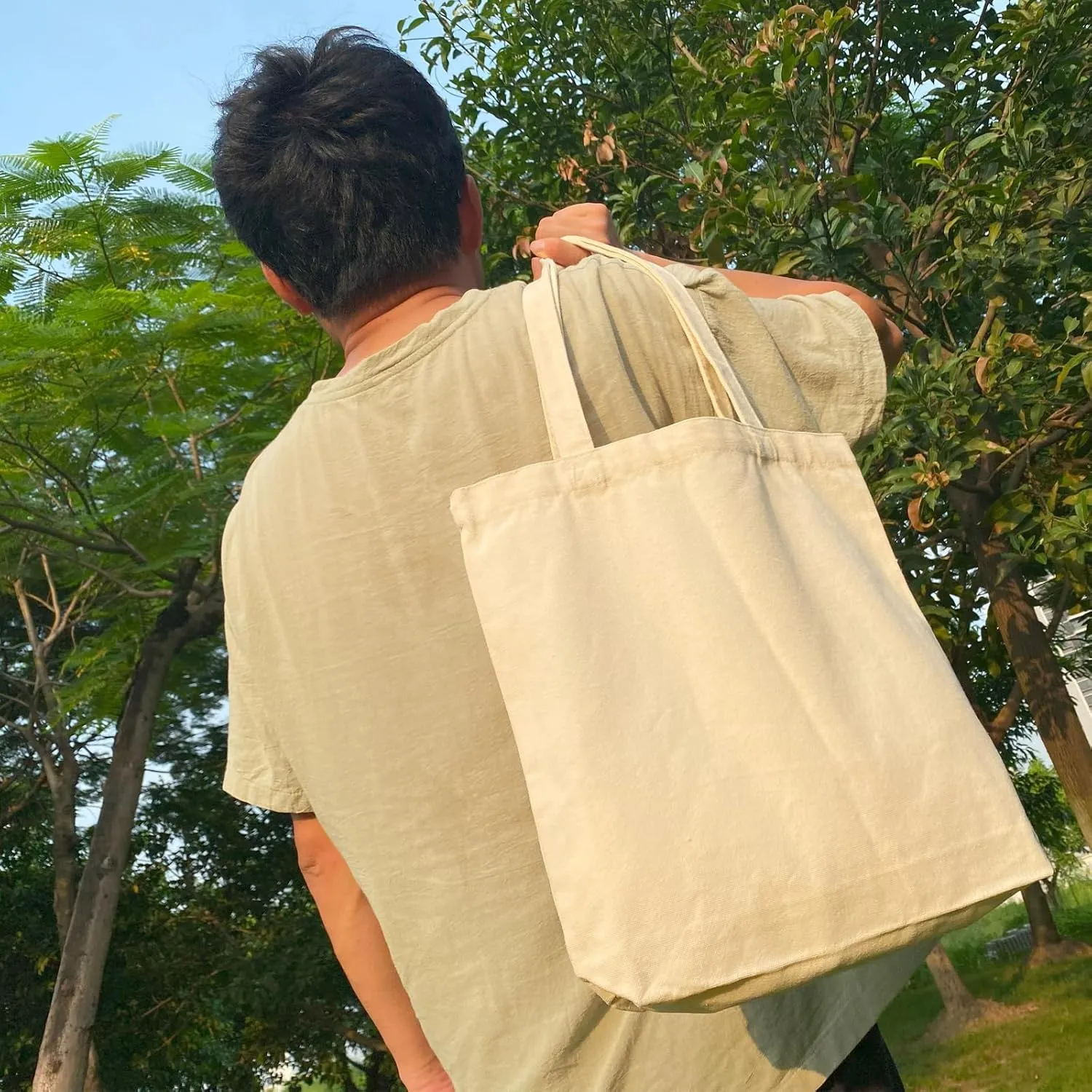 Koolmox Beige Canvas Tote Bags, 6-Pack 13.5x13.5inch 12Oz Heavy Duty Cotton Bags with Handles and Bottom, Reusable Grocery Shopping Bag Bulk Sublimation Tote Bags Blank for Teachers Crafts