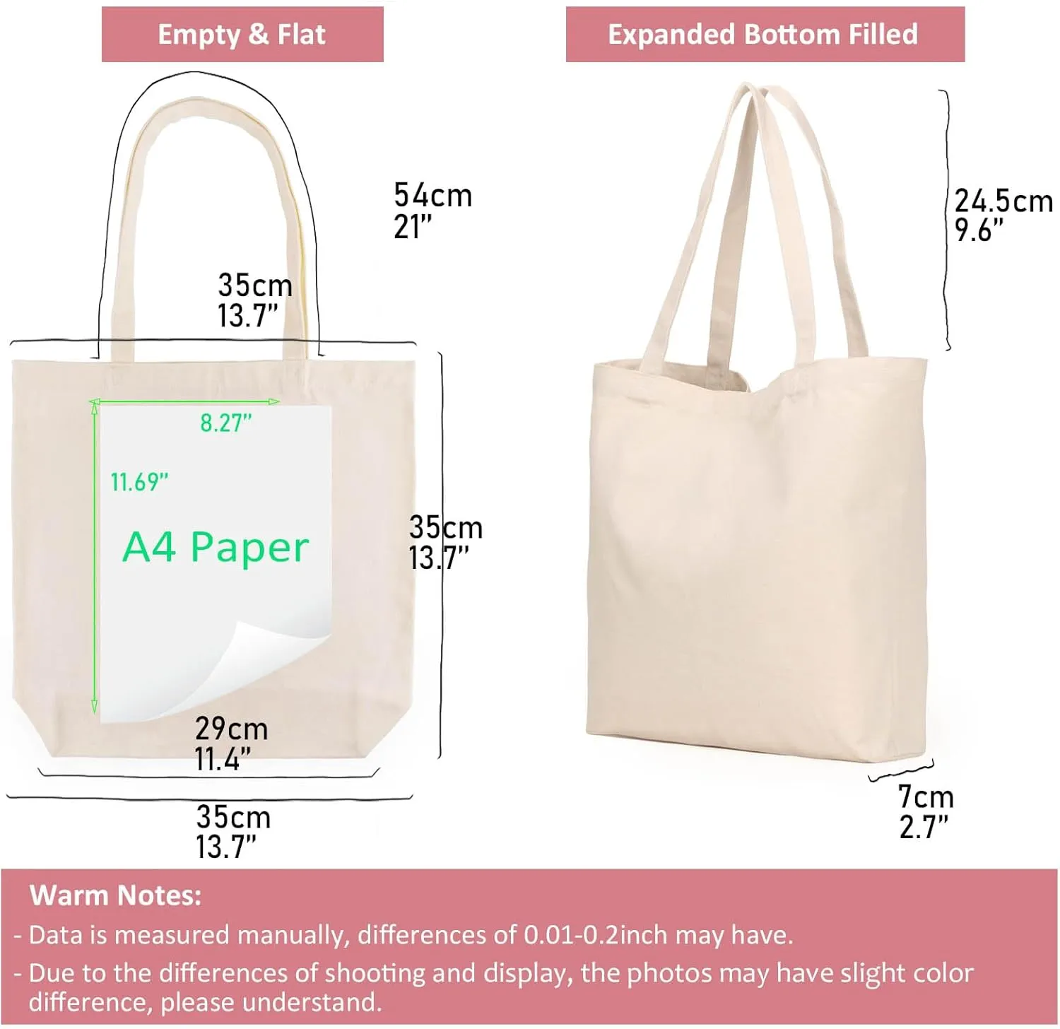 Koolmox Beige Canvas Tote Bags, 6-Pack 13.5x13.5inch 12Oz Heavy Duty Cotton Bags with Handles and Bottom, Reusable Grocery Shopping Bag Bulk Sublimation Tote Bags Blank for Teachers Crafts