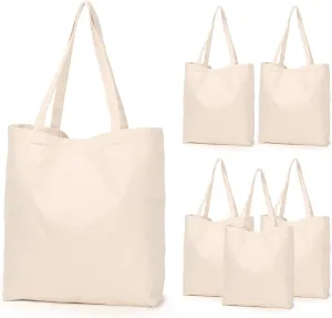 Koolmox Beige Canvas Tote Bags, 6-Pack 13.5x13.5inch 12Oz Heavy Duty Cotton Bags with Handles and Bottom, Reusable Grocery Shopping Bag Bulk Sublimation Tote Bags Blank for Teachers Crafts