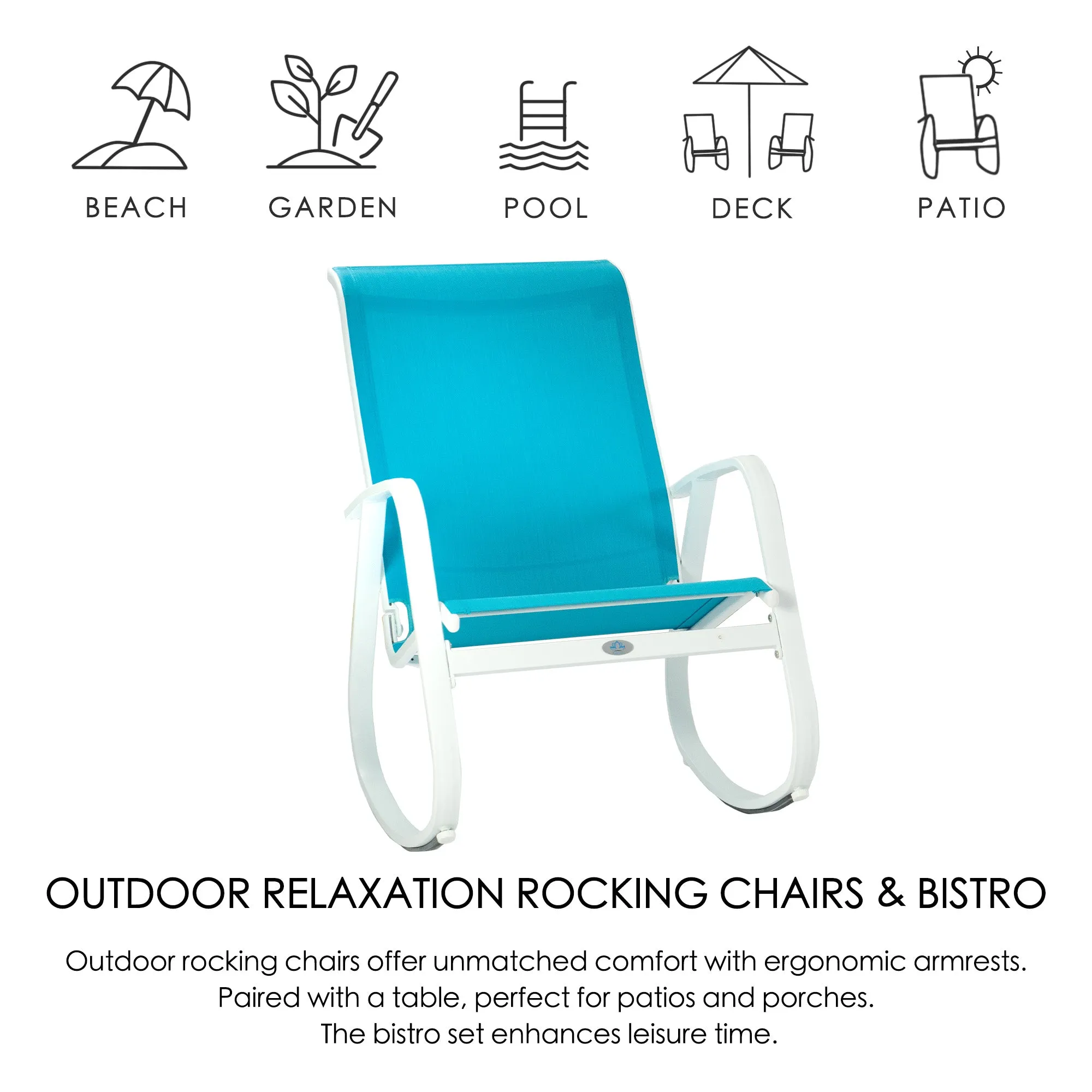 Kozyard Outdoor Contemporary Patio Rocking Sling Chair with Powder Coated Aluminum Frame and Weather Resistant and Breathable Mesh Fabric, Perfect for Patio, Porch, Yard, Garden