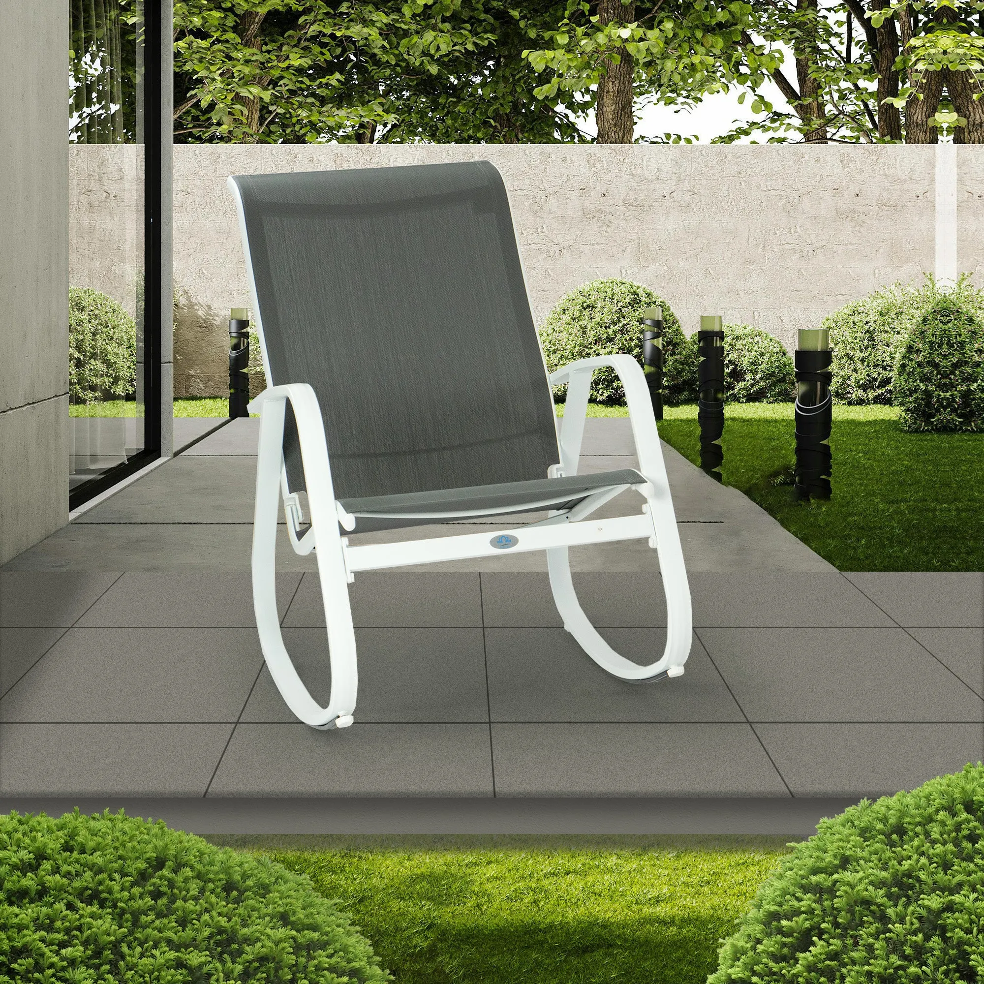 Kozyard Outdoor Contemporary Patio Rocking Sling Chair with Powder Coated Aluminum Frame and Weather Resistant and Breathable Mesh Fabric, Perfect for Patio, Porch, Yard, Garden