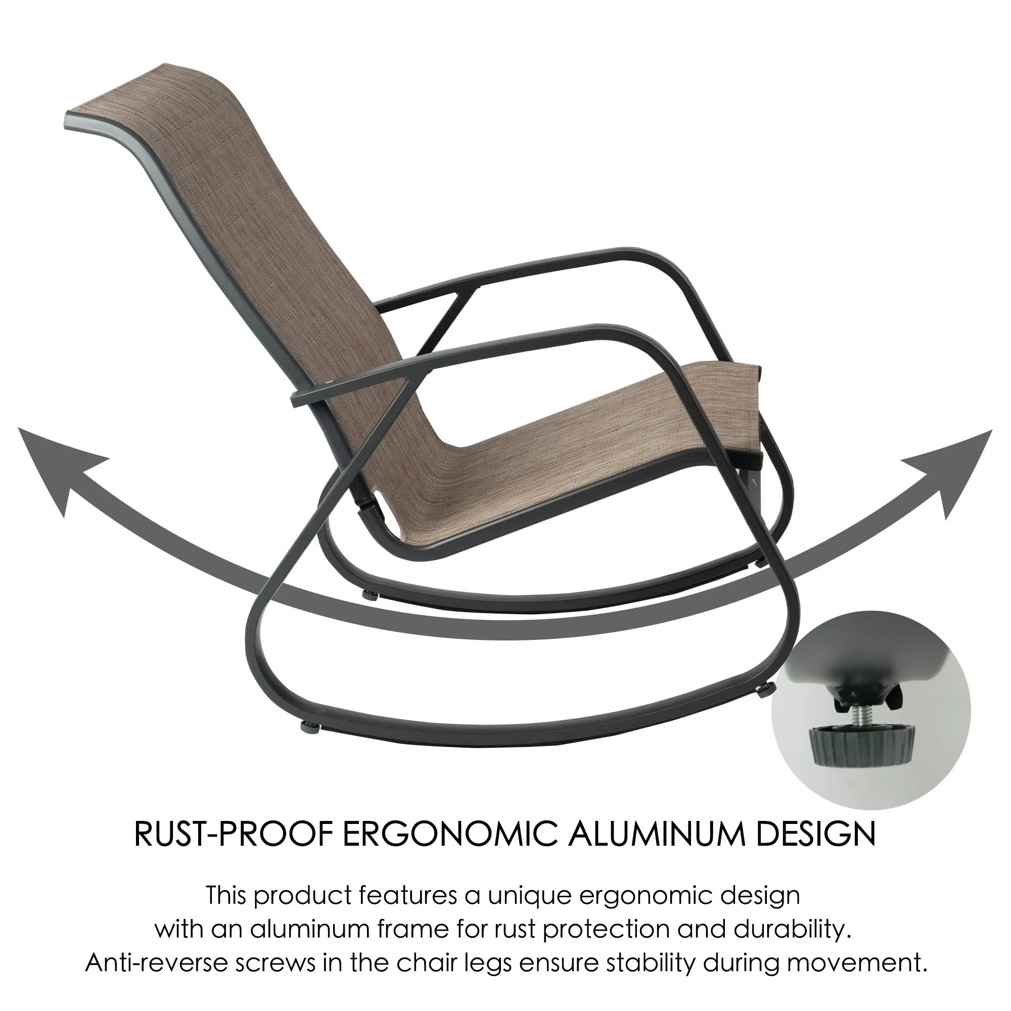 Kozyard Outdoor Contemporary Patio Rocking Sling Chair with Powder Coated Aluminum Frame and Weather Resistant and Breathable Mesh Fabric, Perfect for Patio, Porch, Yard, Garden