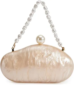 Ladies' Acrylic Shell-shaped Handbag Chic Evening Clutch Bag Paired With A Baroque Irregular Pearl Chain Strap