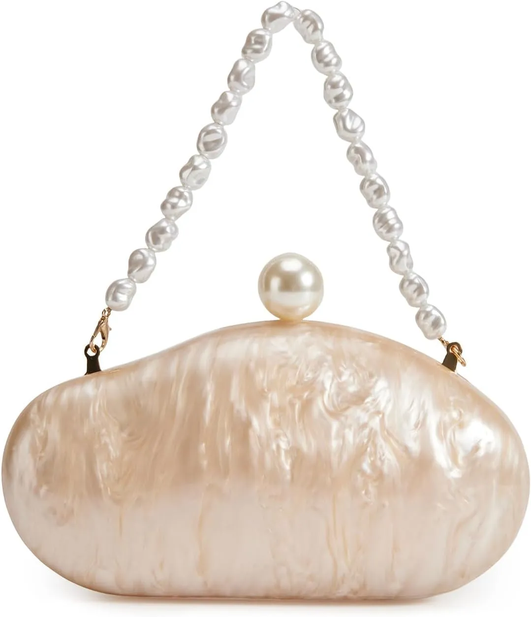 Ladies' Acrylic Shell-shaped Handbag Chic Evening Clutch Bag Paired With A Baroque Irregular Pearl Chain Strap
