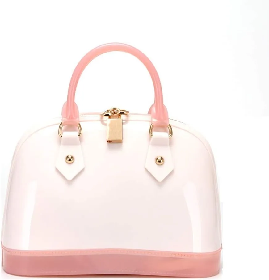 Lady’s Candy Color Jelly Handbag Satchel Tote Shell Bag Crossbody Shoulder Bag Top Handle Bags (Ivory Pink)