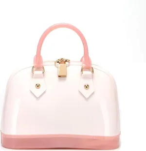 Lady’s Candy Color Jelly Handbag Satchel Tote Shell Bag Crossbody Shoulder Bag Top Handle Bags (Ivory Pink)