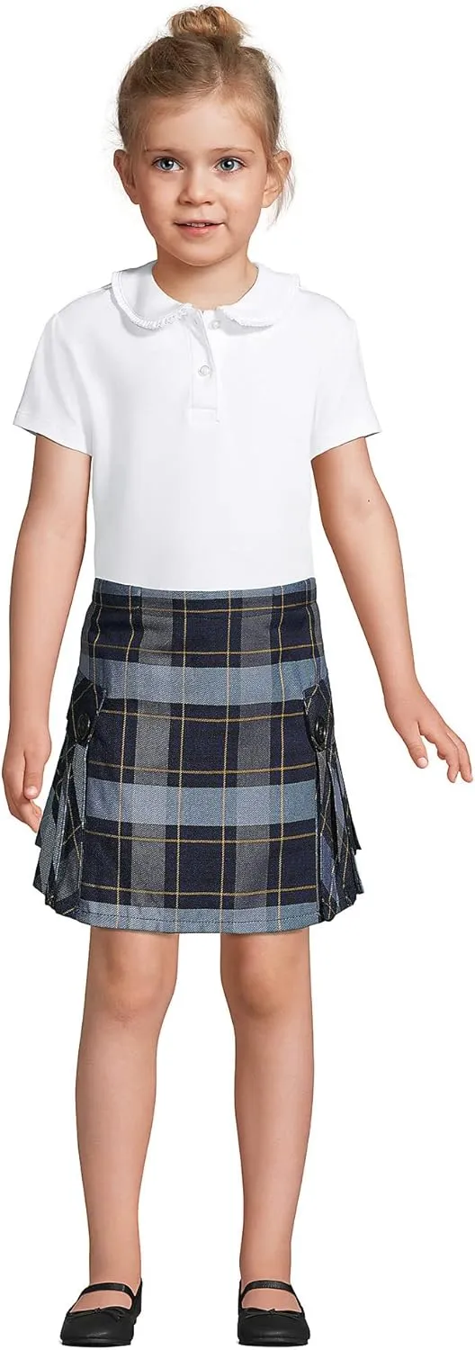 Lands' End Girls Short Sleeve Ruffled Peter Pan Collar Knit Shirt