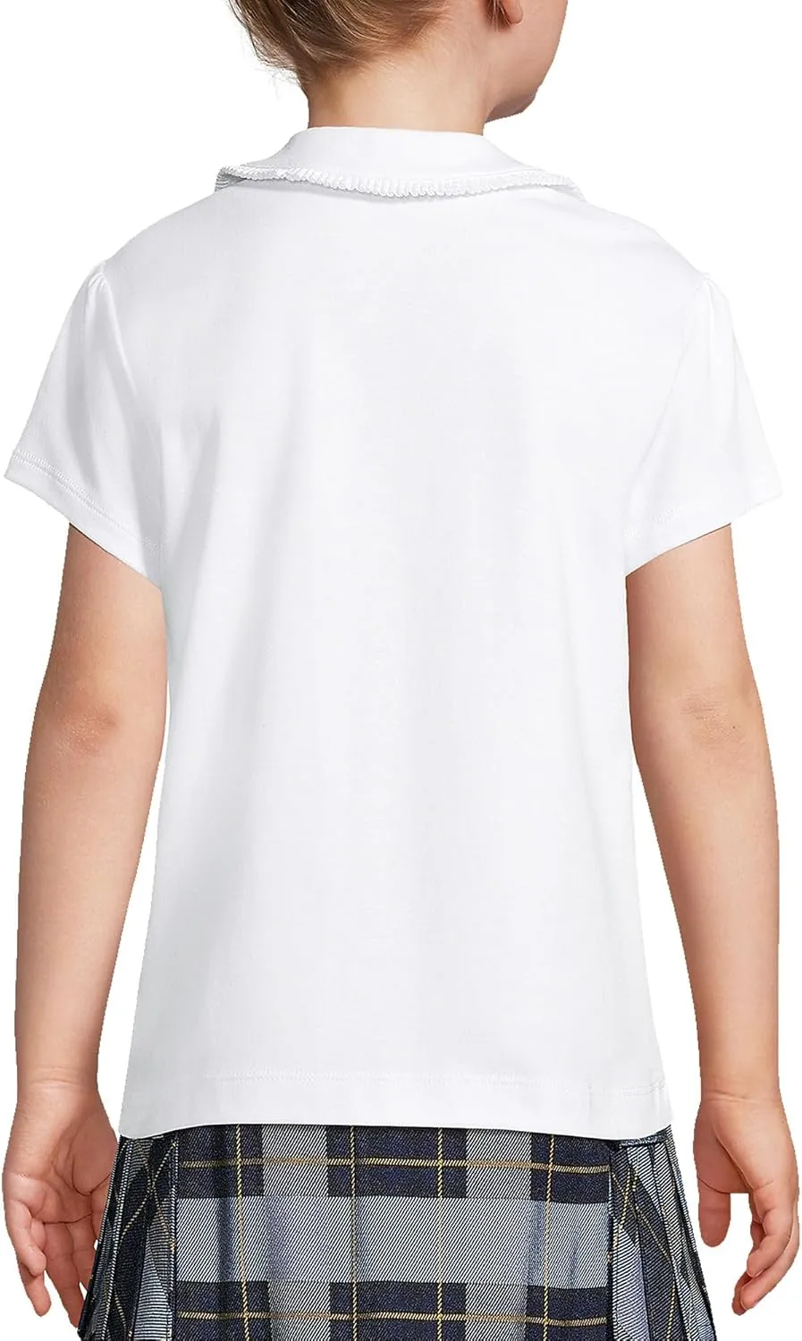 Lands' End Girls Short Sleeve Ruffled Peter Pan Collar Knit Shirt