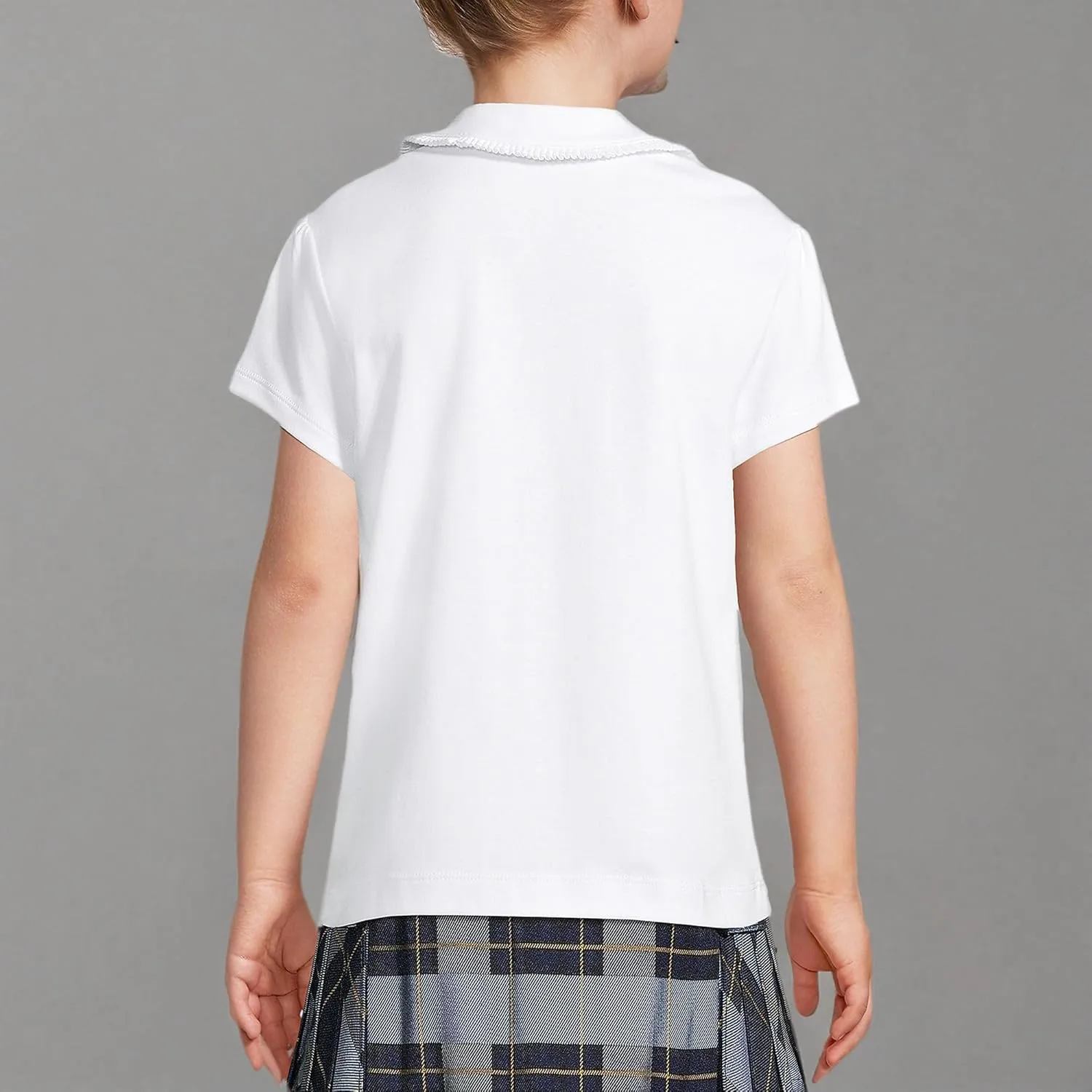 Lands' End Girls Short Sleeve Ruffled Peter Pan Collar Knit Shirt