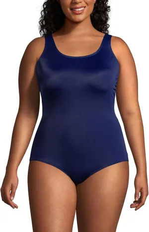 Lands' End Women's Tummy Control Chlorine Resistant Scoop Neck Soft Cup Tugless Sporty One Piece Swimsuit