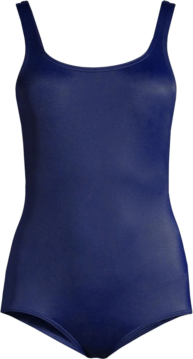 Lands' End Women's Tummy Control Chlorine Resistant Scoop Neck Soft Cup Tugless Sporty One Piece Swimsuit