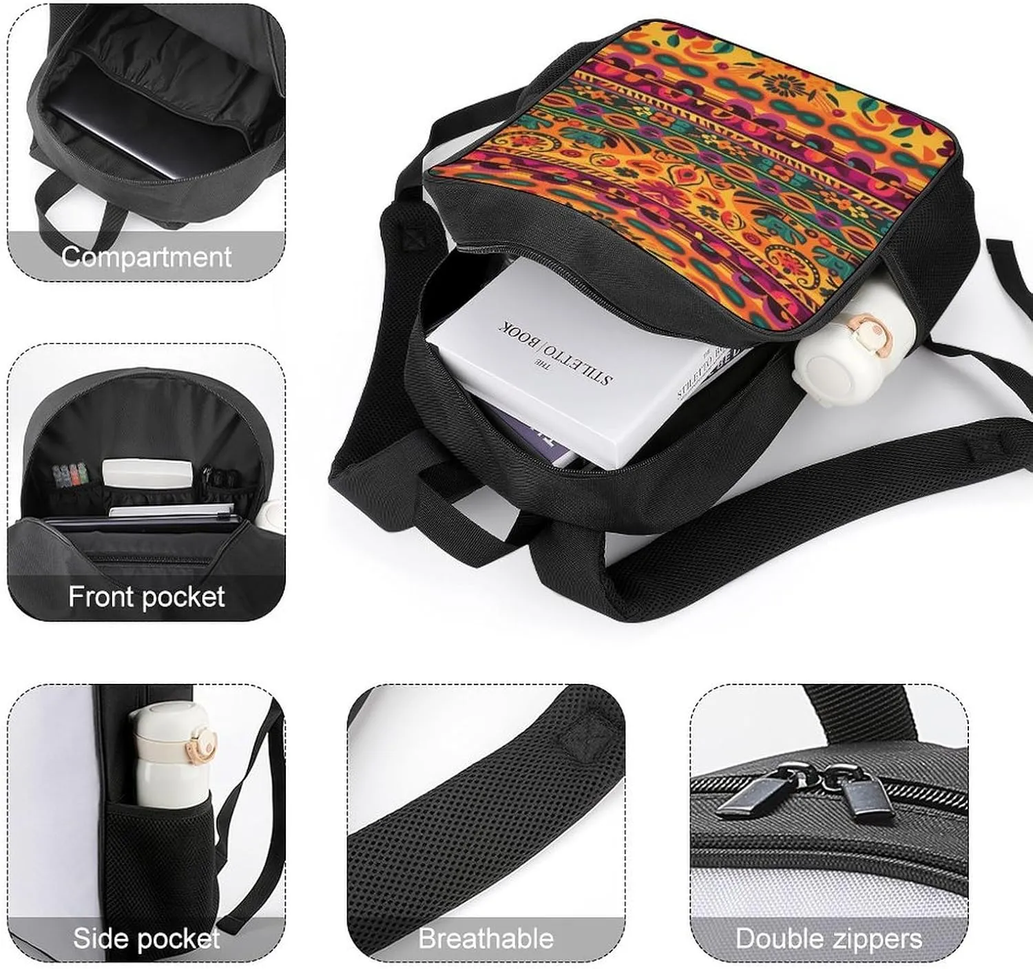 Laptop Backpack for Travel Daypack Mexican Folk Art Boho Computer Bag Work Back Pack Laptop Bag Casual Nurse Bag