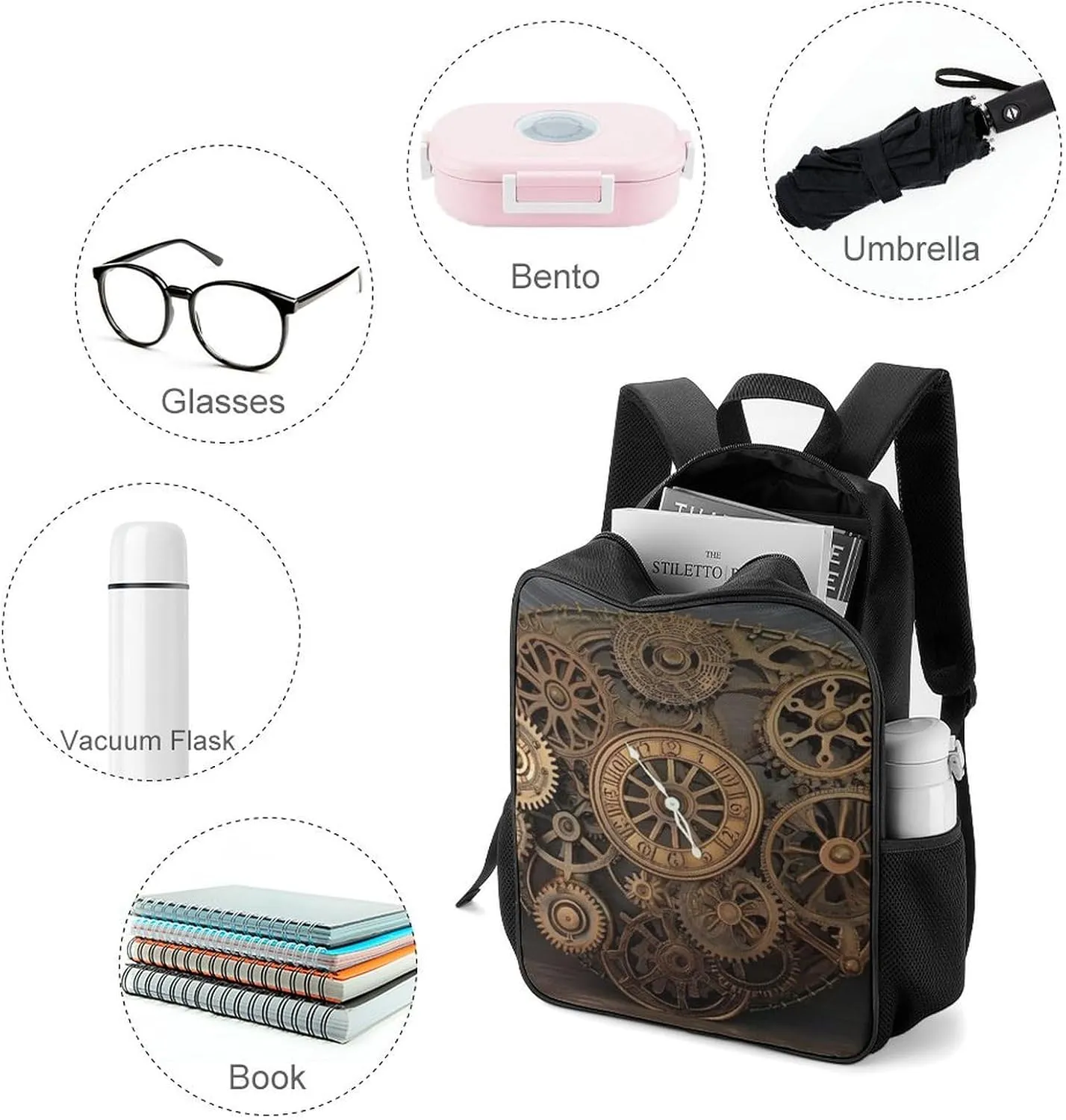 Laptop Backpack for Travel Daypack Steampunk Gears Clock Computer Bag Work Back Pack Laptop Bag Casual Nurse Bag