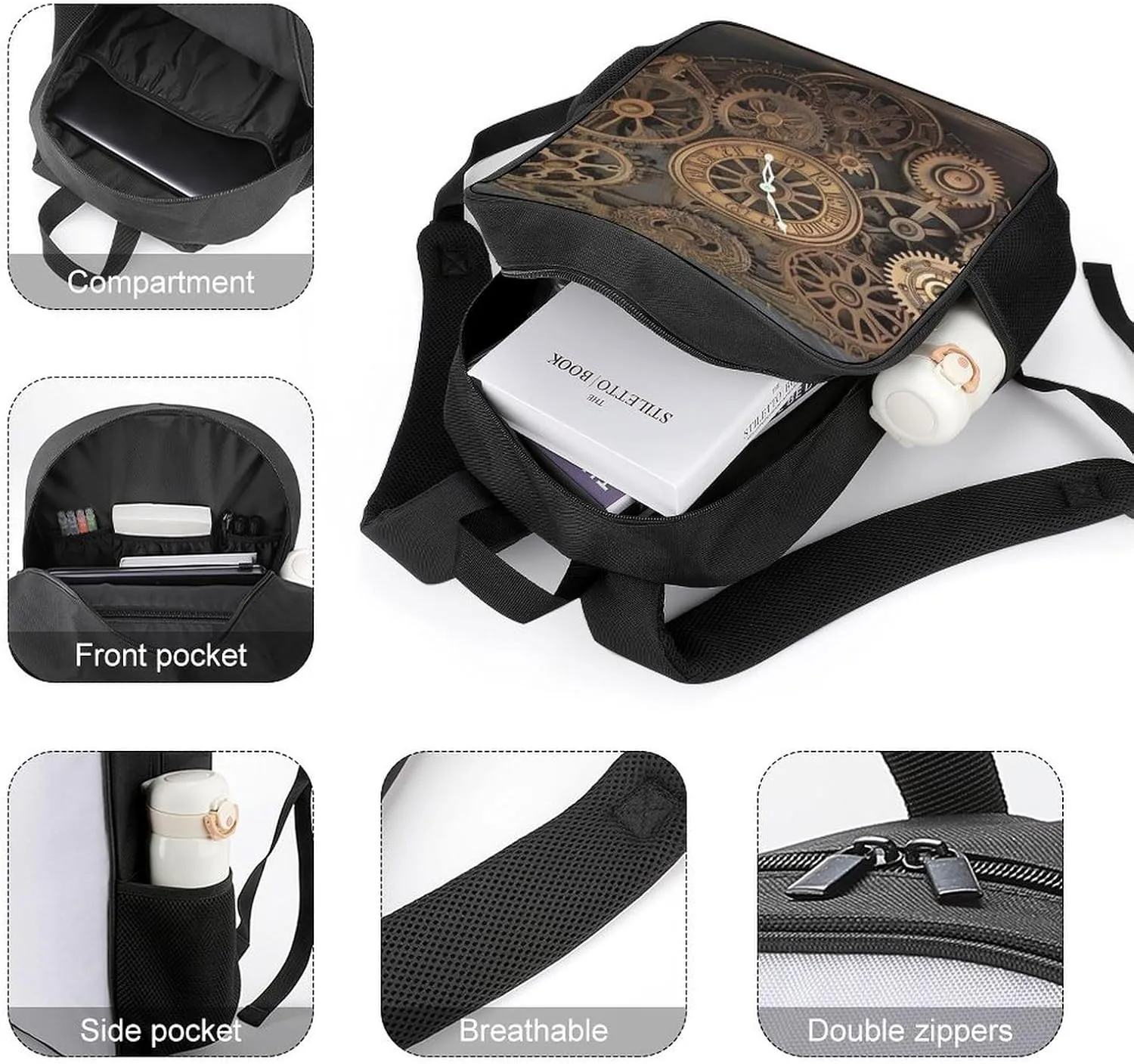 Laptop Backpack for Travel Daypack Steampunk Gears Clock Computer Bag Work Back Pack Laptop Bag Casual Nurse Bag