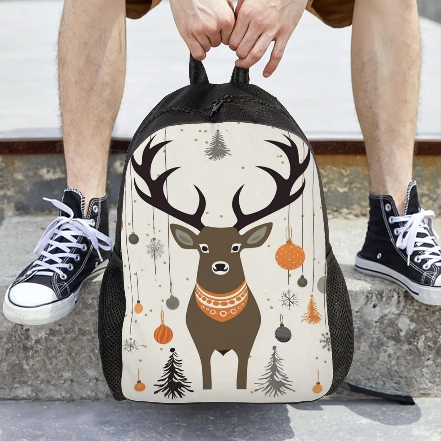 Laptop Backpack for Women Men Carry-on Backpack Christmas decorate and deer Daypack Lightweight Travel Shoulder Bags