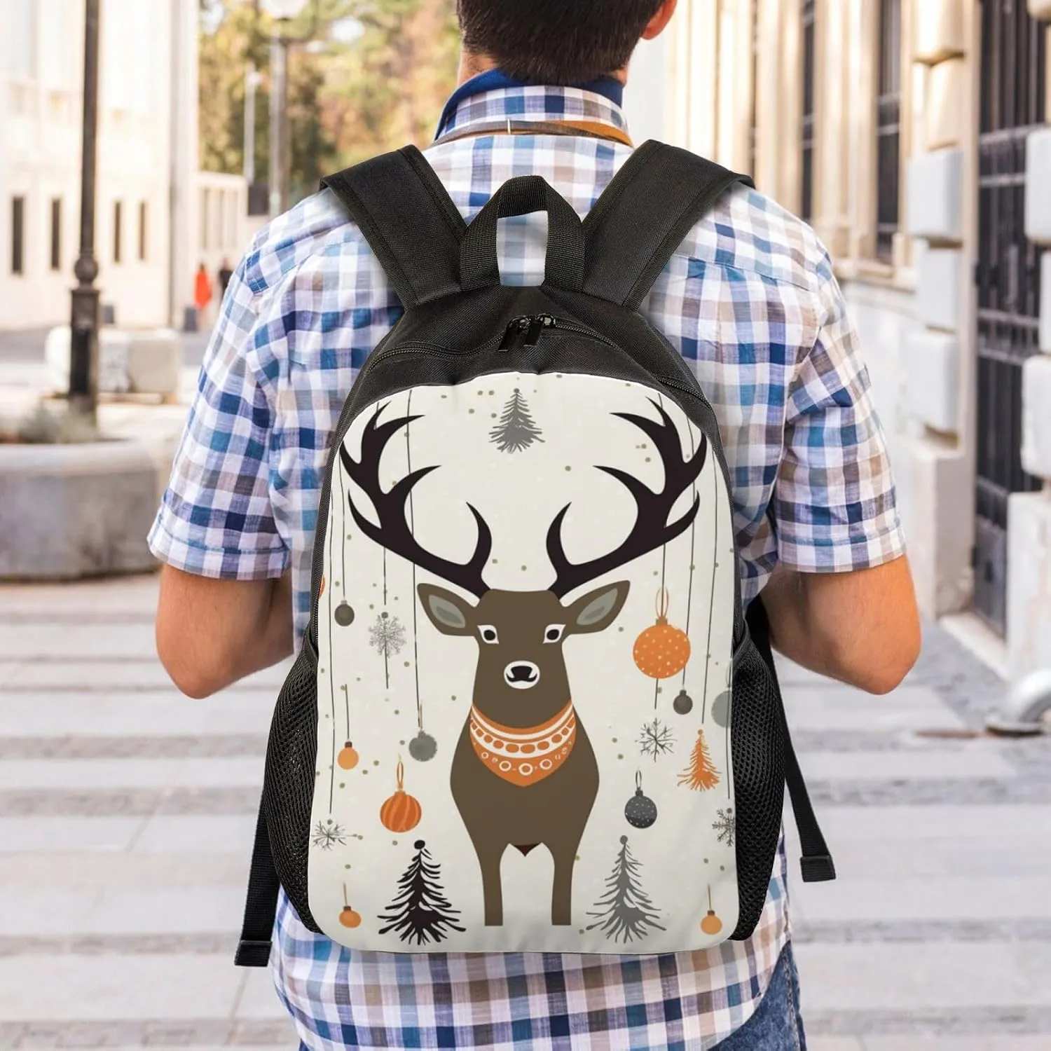 Laptop Backpack for Women Men Carry-on Backpack Christmas decorate and deer Daypack Lightweight Travel Shoulder Bags