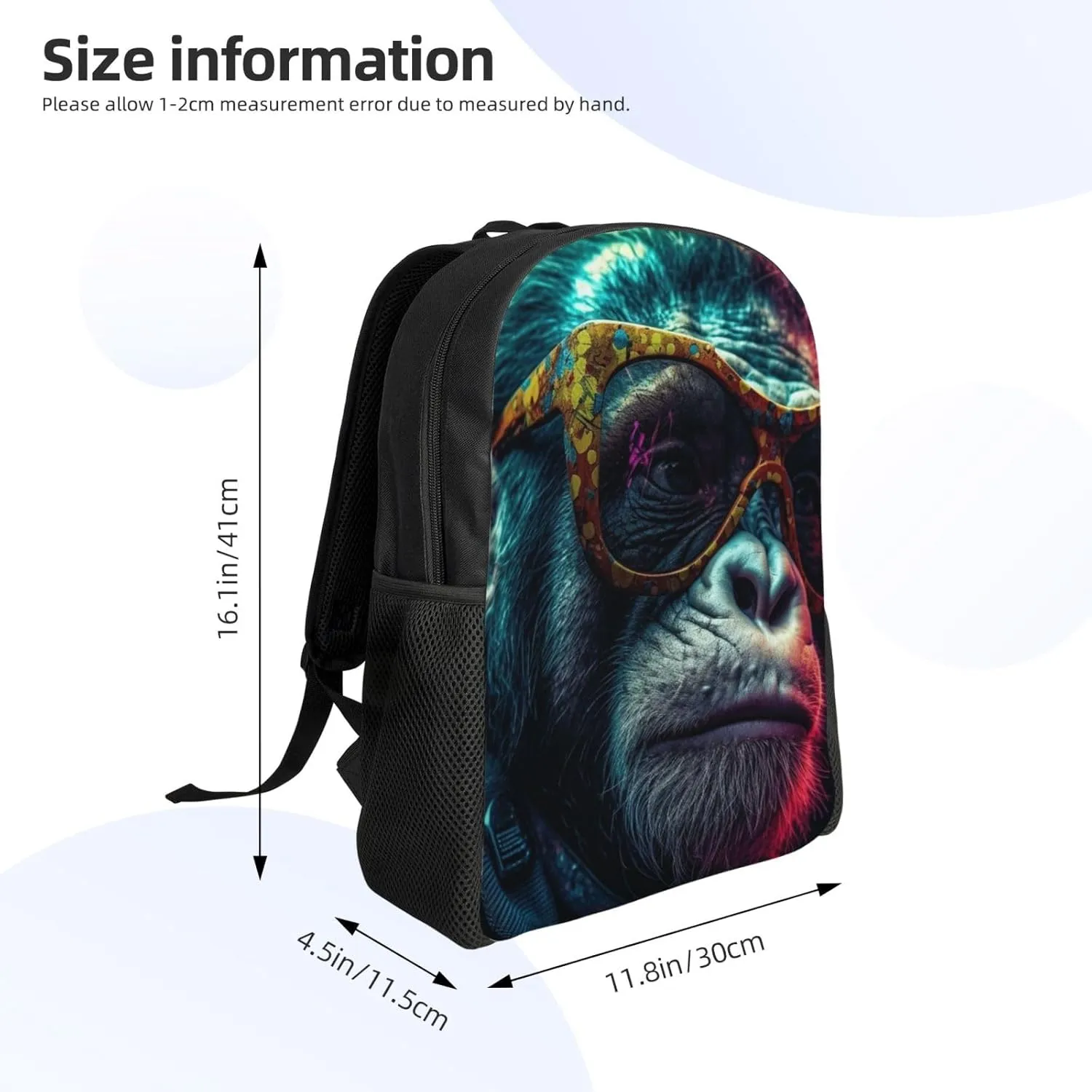 Laptop Backpack for Women Men Carry-on Backpack Gorilla Wearing Glasses Daypack Lightweight Travel Shoulder Bags