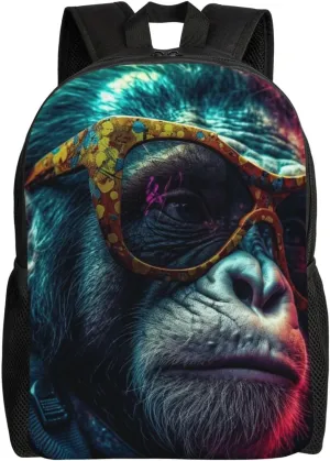 Laptop Backpack for Women Men Carry-on Backpack Gorilla Wearing Glasses Daypack Lightweight Travel Shoulder Bags