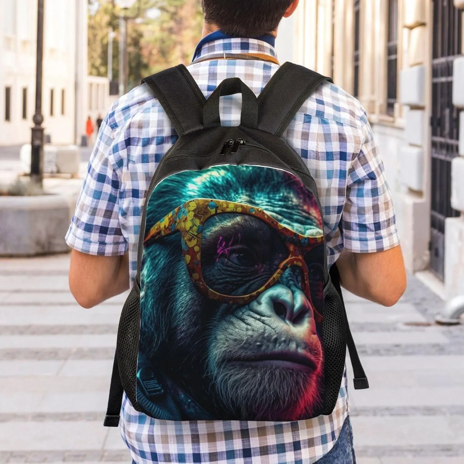Laptop Backpack for Women Men Carry-on Backpack Gorilla Wearing Glasses Daypack Lightweight Travel Shoulder Bags