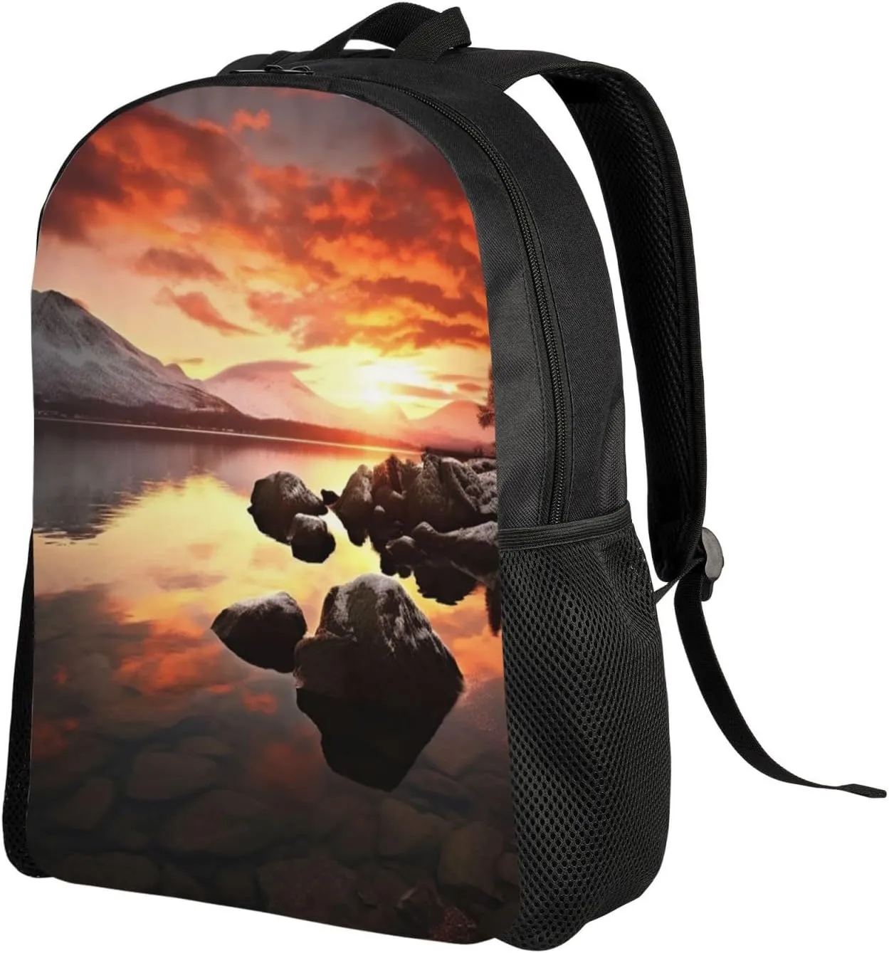 Laptop Backpack for Women Men Carry-on Backpack Rock and Lake Under Sunset Daypack Lightweight Travel Shoulder Bags