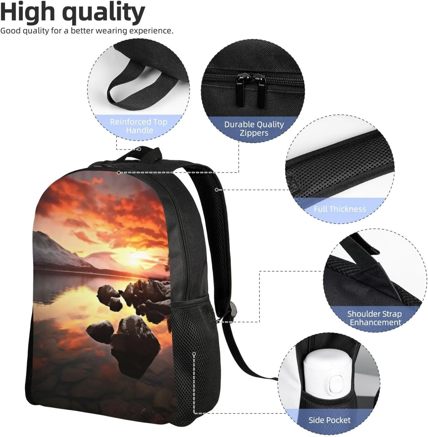 Laptop Backpack for Women Men Carry-on Backpack Rock and Lake Under Sunset Daypack Lightweight Travel Shoulder Bags