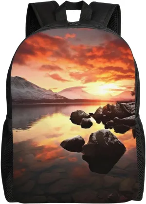Laptop Backpack for Women Men Carry-on Backpack Rock and Lake Under Sunset Daypack Lightweight Travel Shoulder Bags