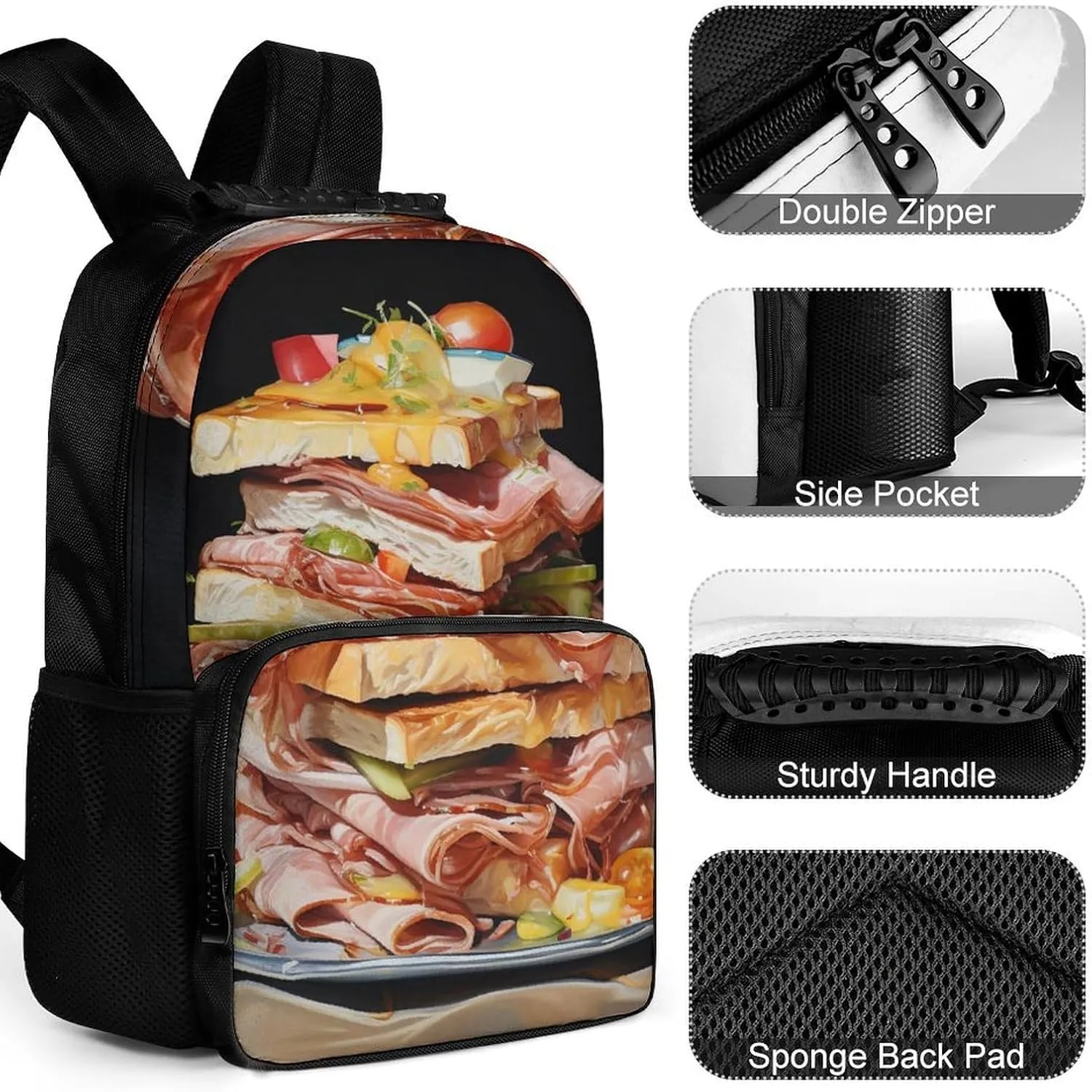 Laptop Backpack Ham Toast Daypack Computer Bag Travel Laptop Bag Casual Nurse Bag for Women Men