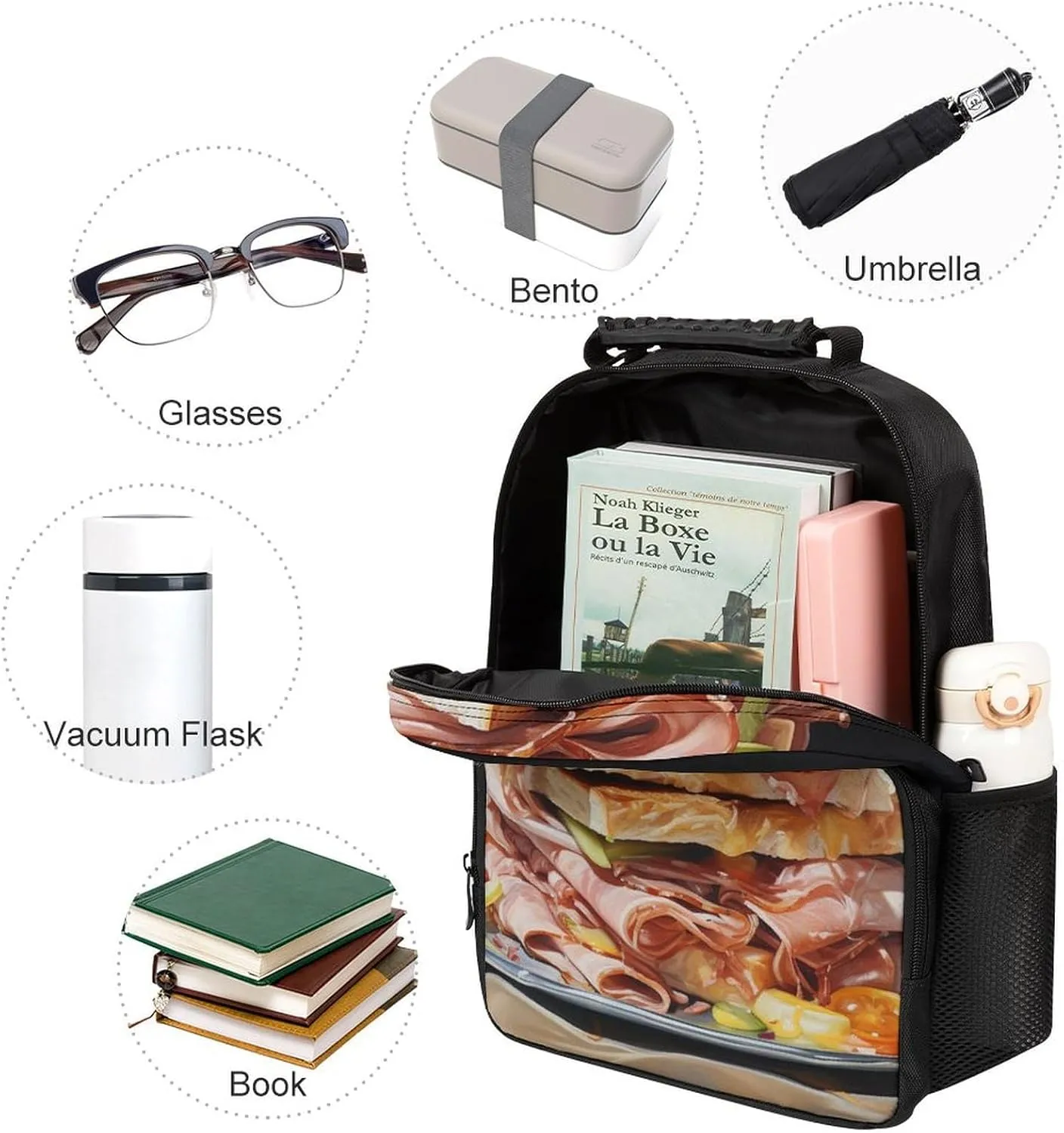 Laptop Backpack Ham Toast Daypack Computer Bag Travel Laptop Bag Casual Nurse Bag for Women Men