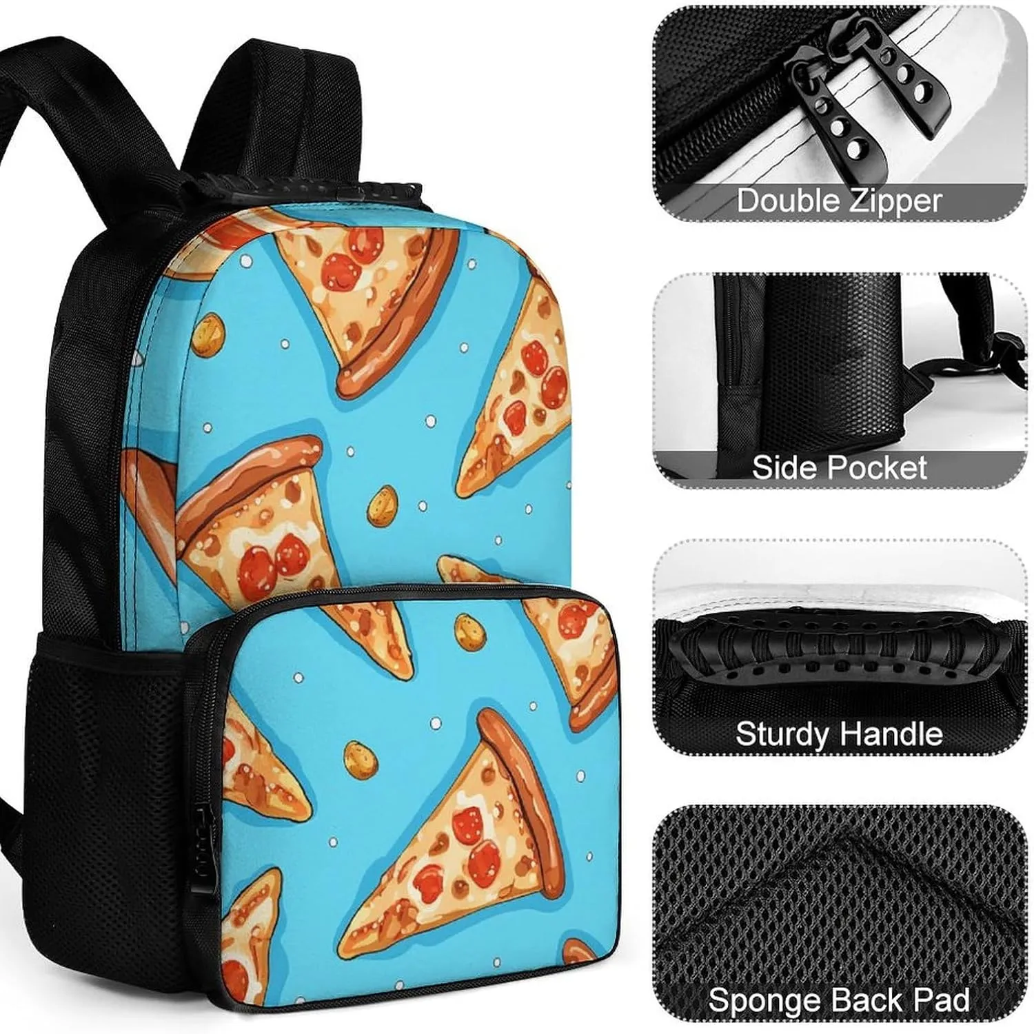 Laptop Backpack Light Blue Pizza Slice Daypack Computer Bag Travel Laptop Bag Casual Nurse Bag for Women Men