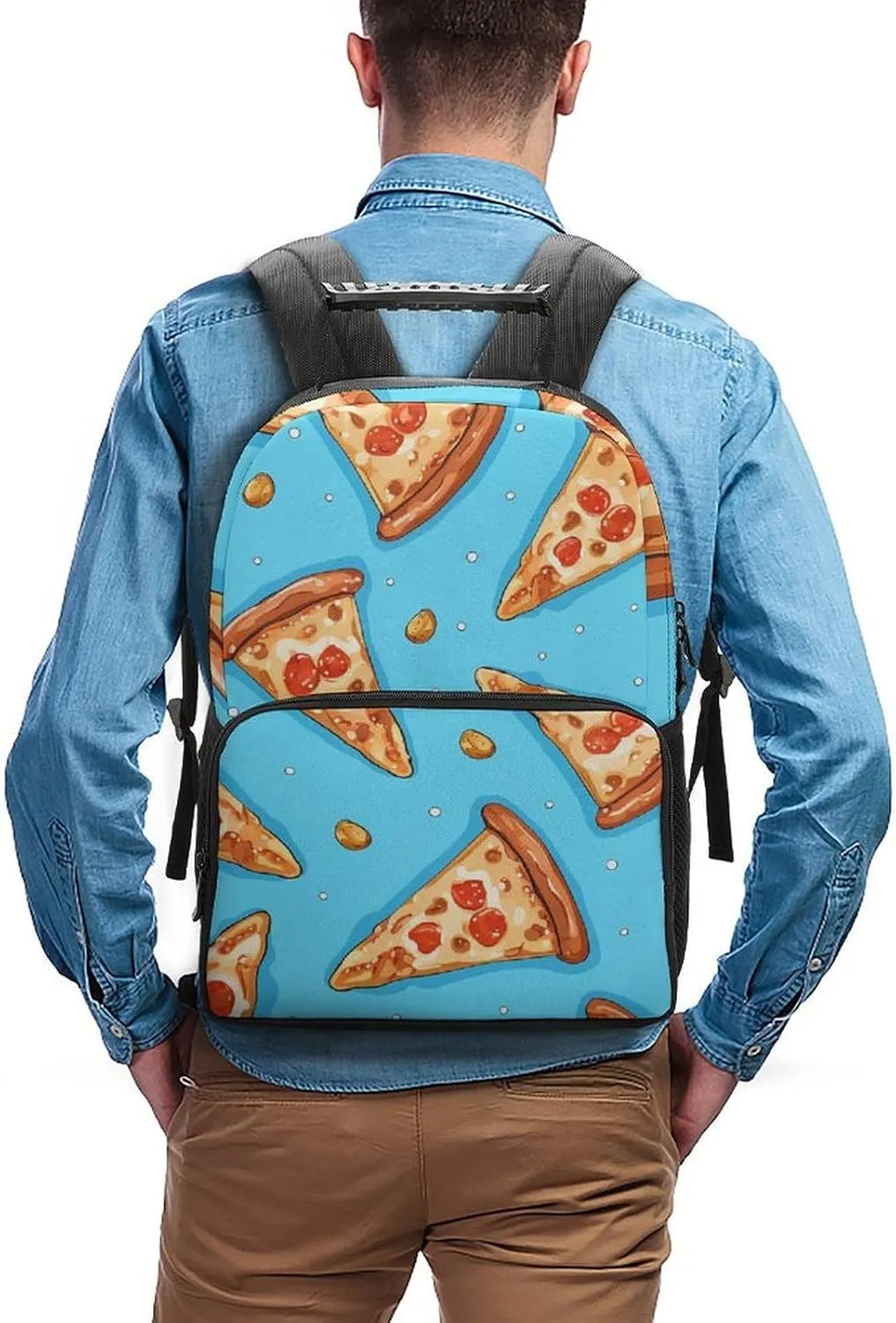 Laptop Backpack Light Blue Pizza Slice Daypack Computer Bag Travel Laptop Bag Casual Nurse Bag for Women Men
