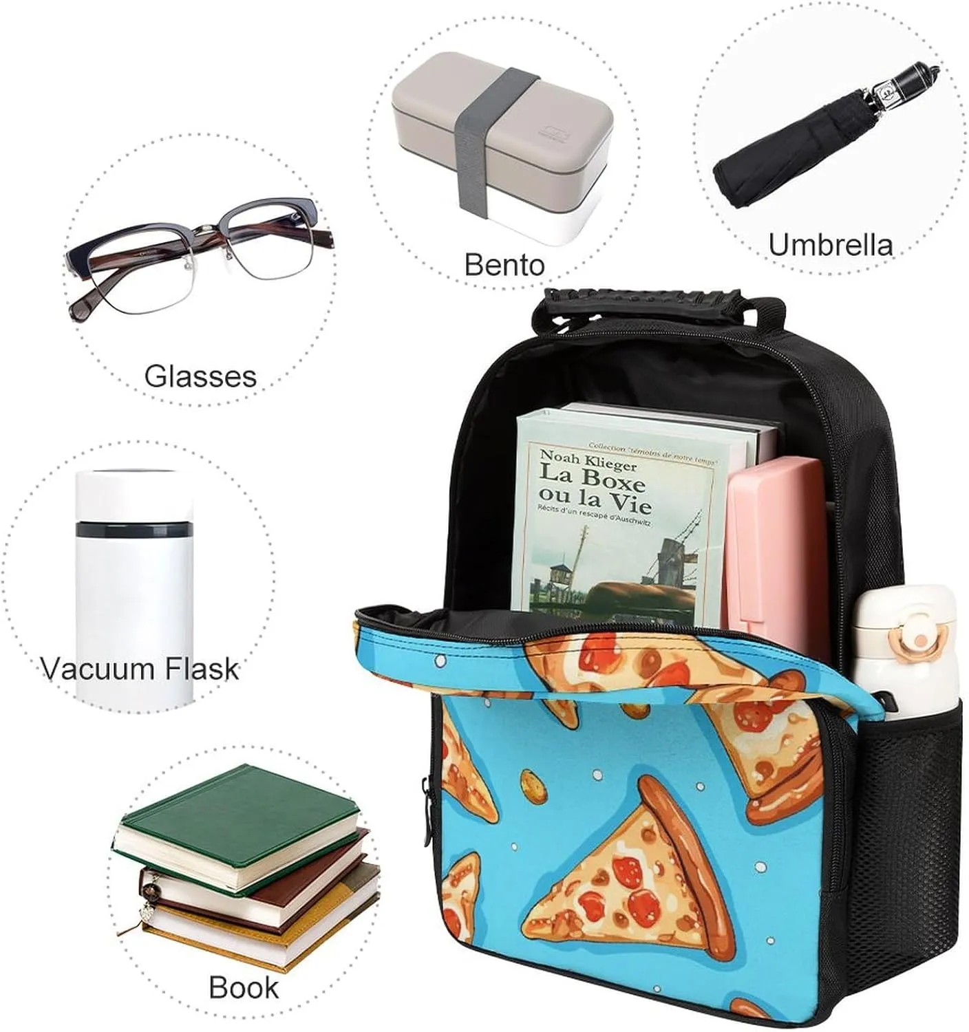 Laptop Backpack Light Blue Pizza Slice Daypack Computer Bag Travel Laptop Bag Casual Nurse Bag for Women Men