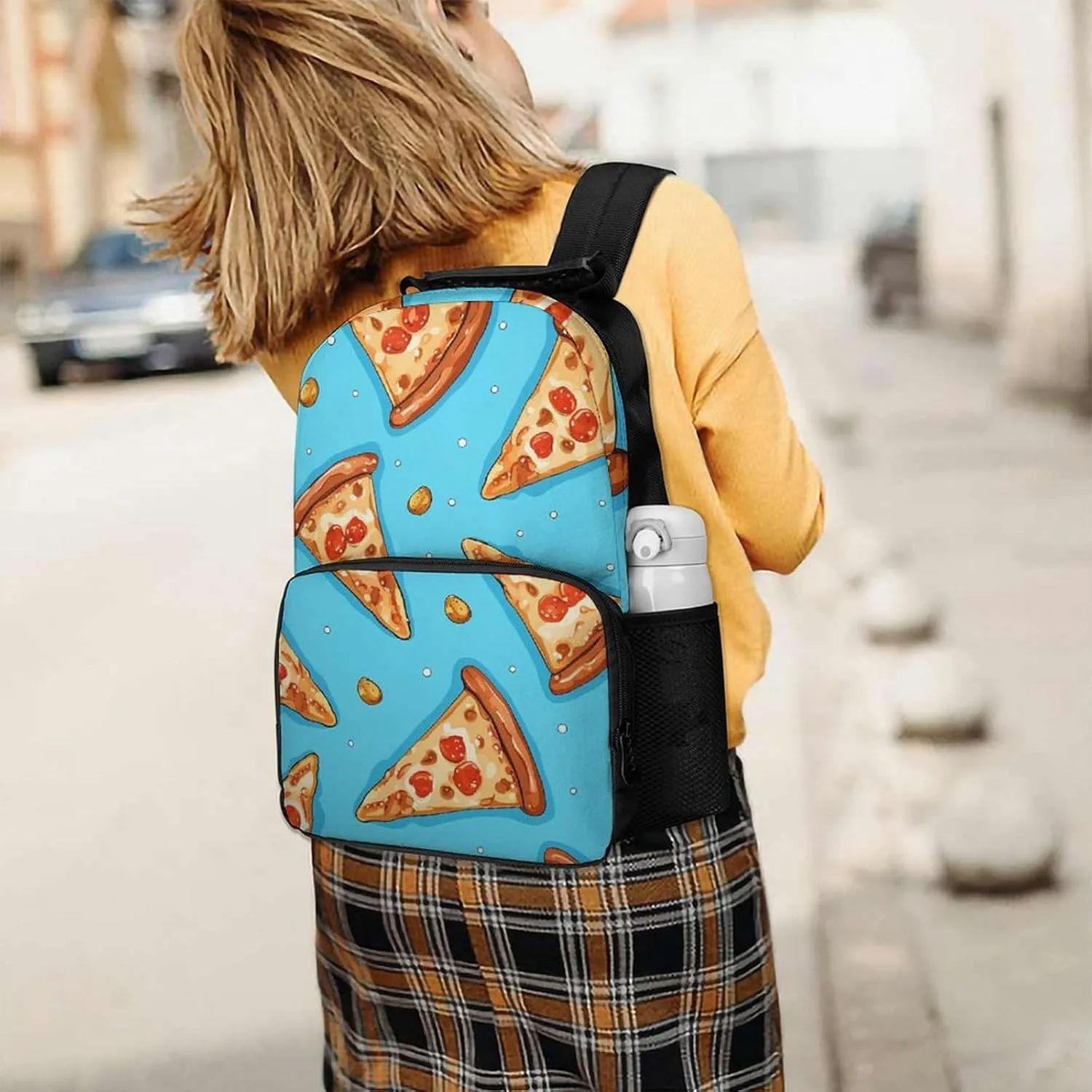 Laptop Backpack Light Blue Pizza Slice Daypack Computer Bag Travel Laptop Bag Casual Nurse Bag for Women Men