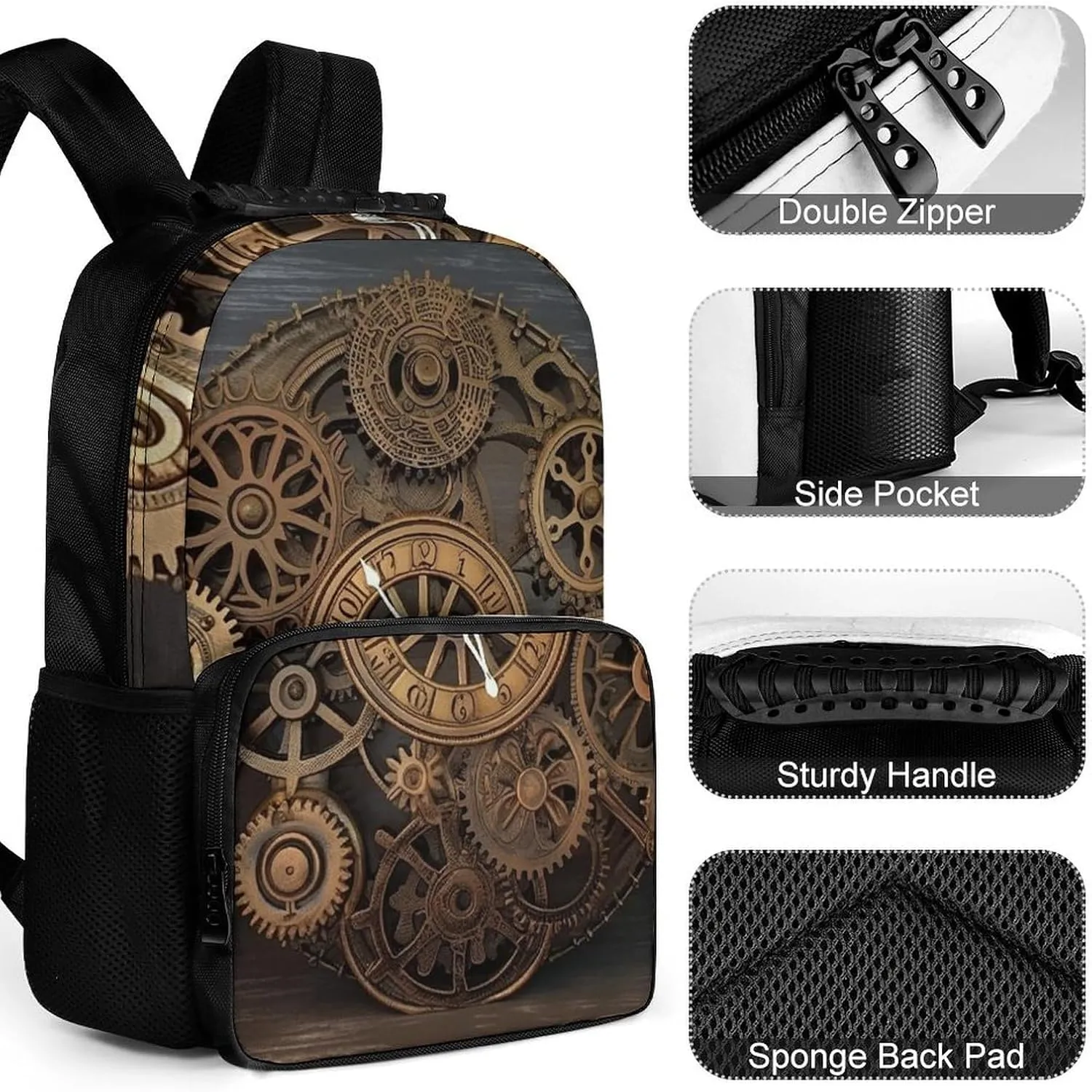 Laptop Backpack Steampunk Gears Clock Daypack Computer Bag Travel Laptop Bag Casual Nurse Bag for Women Men
