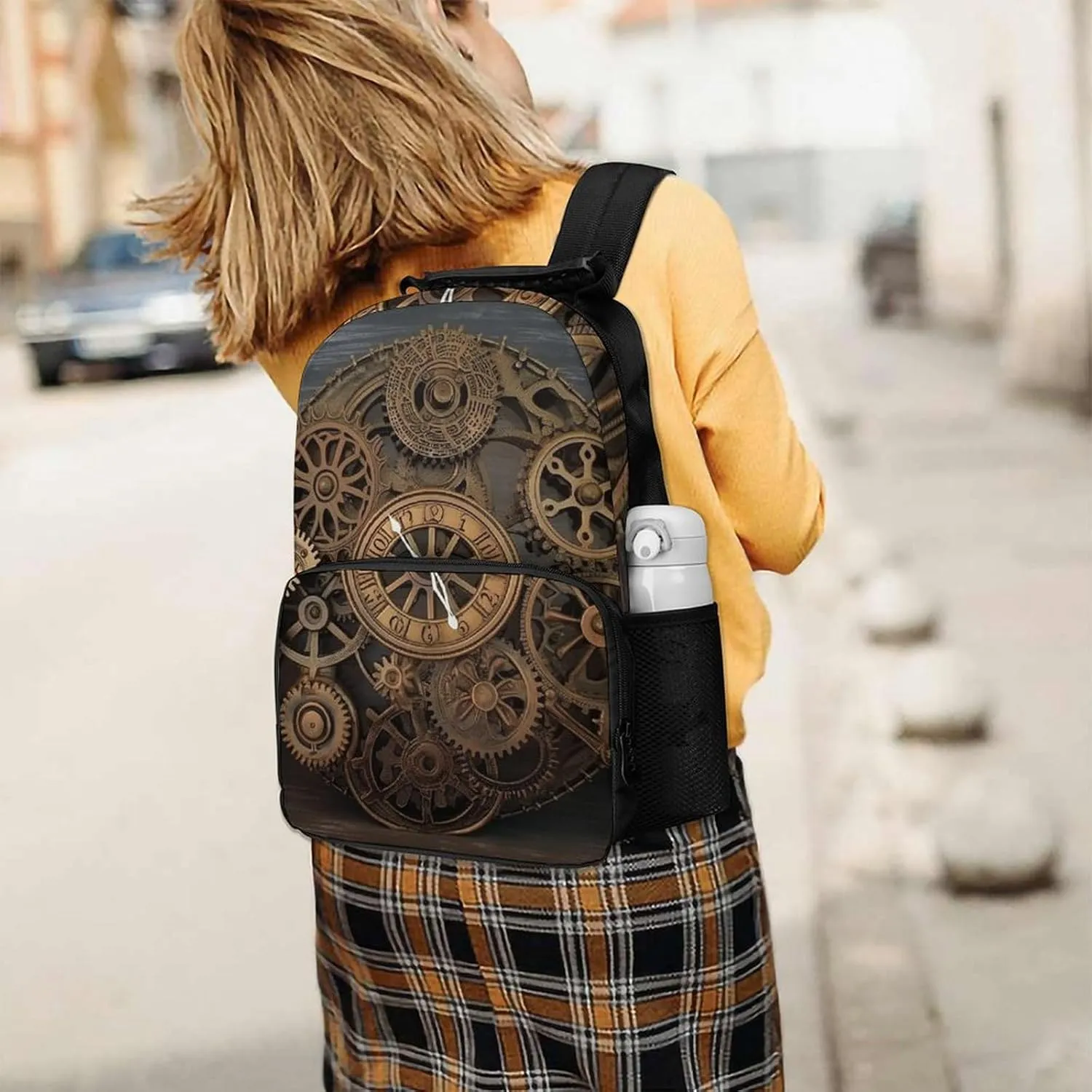 Laptop Backpack Steampunk Gears Clock Daypack Computer Bag Travel Laptop Bag Casual Nurse Bag for Women Men