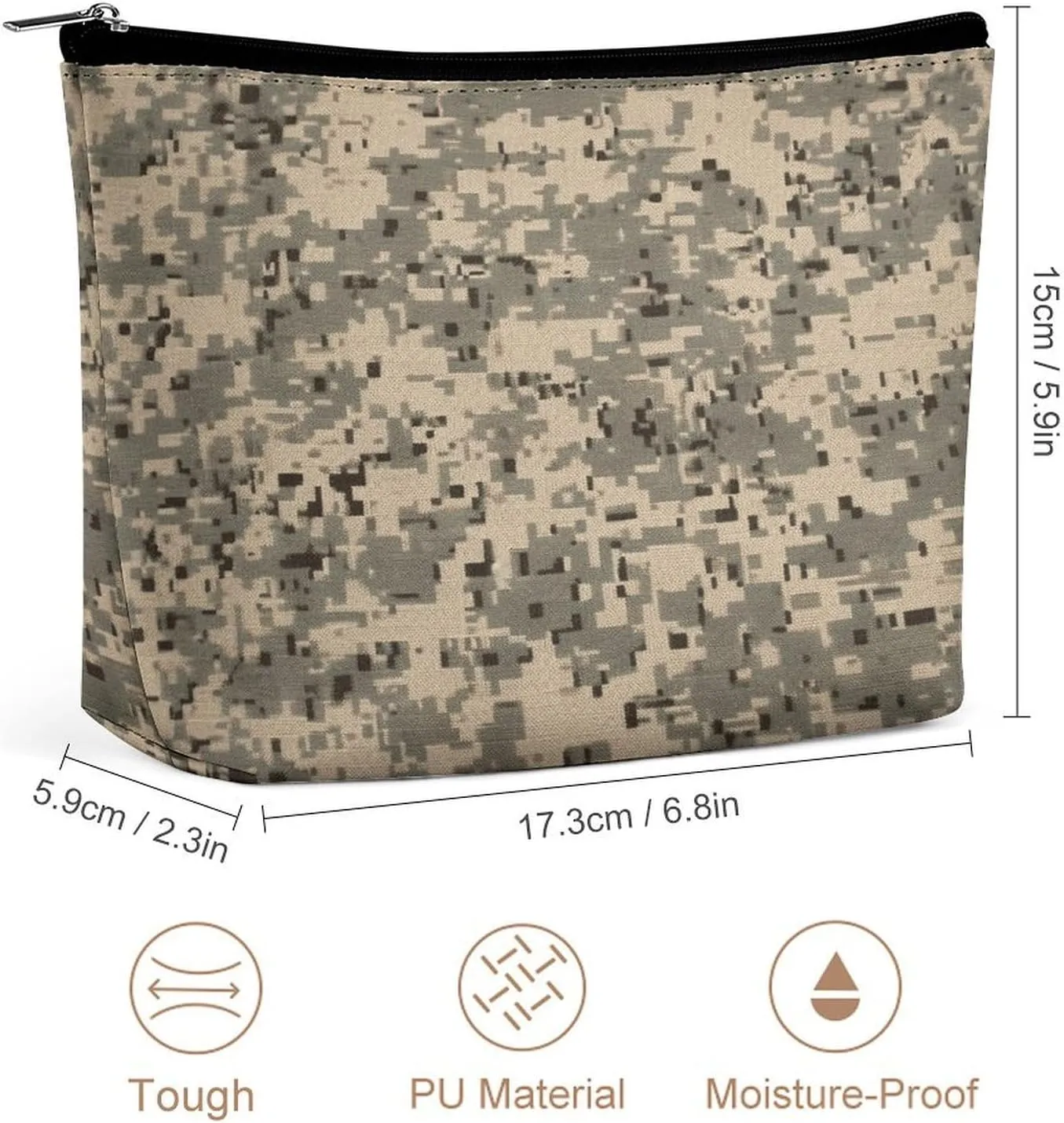 Large Capacity Makeup Bags for Women Portable Leather with Zipper Travelling Makeup Bag Army Digital Camouflage Printed