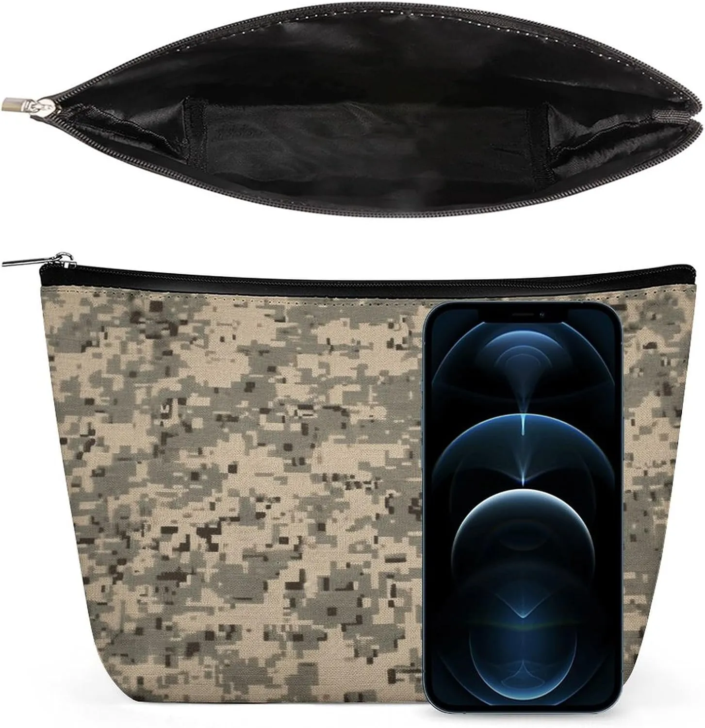 Large Capacity Makeup Bags for Women Portable Leather with Zipper Travelling Makeup Bag Army Digital Camouflage Printed
