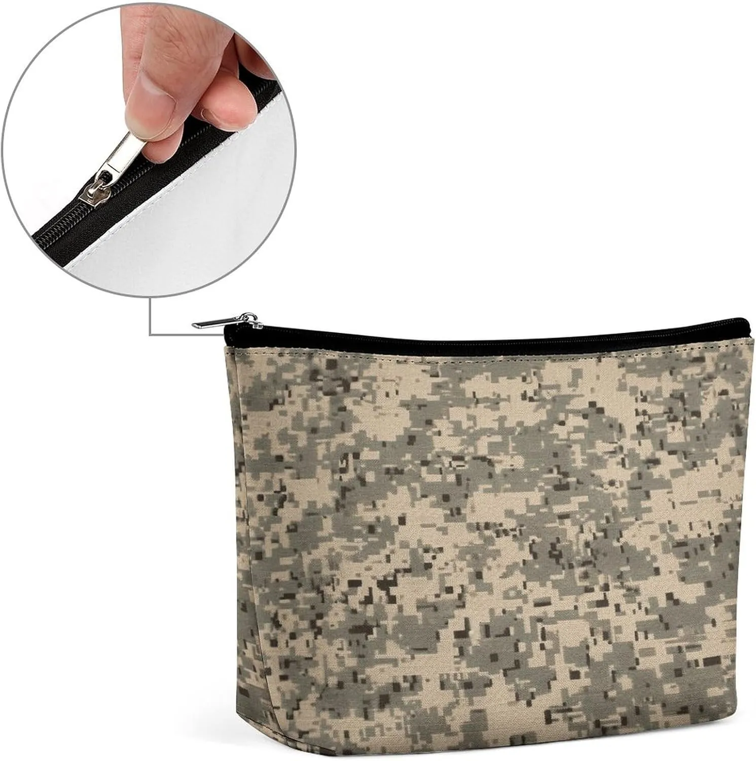 Large Capacity Makeup Bags for Women Portable Leather with Zipper Travelling Makeup Bag Army Digital Camouflage Printed