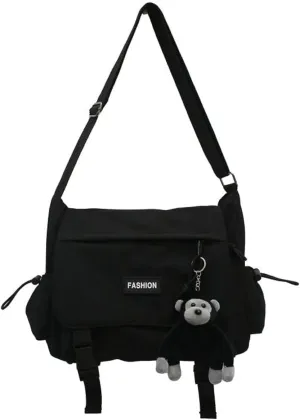 Large Capacity Unisex Shoulder Bag - Japan Korean Style Leisure Waterproof Nylon Messenger Black Oxford Book Bag