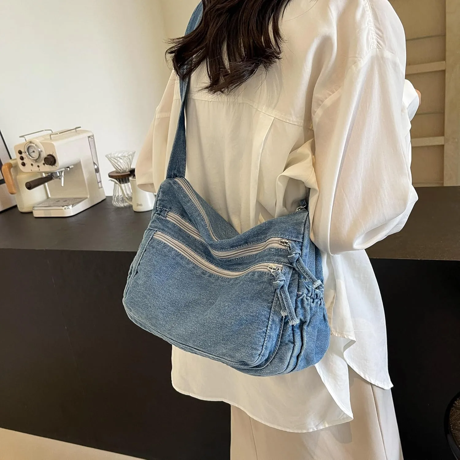 Large Denim Purses for Women Casual Denim Tote Bag Shoulder Bag Retro Lightweight Jean Purse Canvas Crossbody Bag