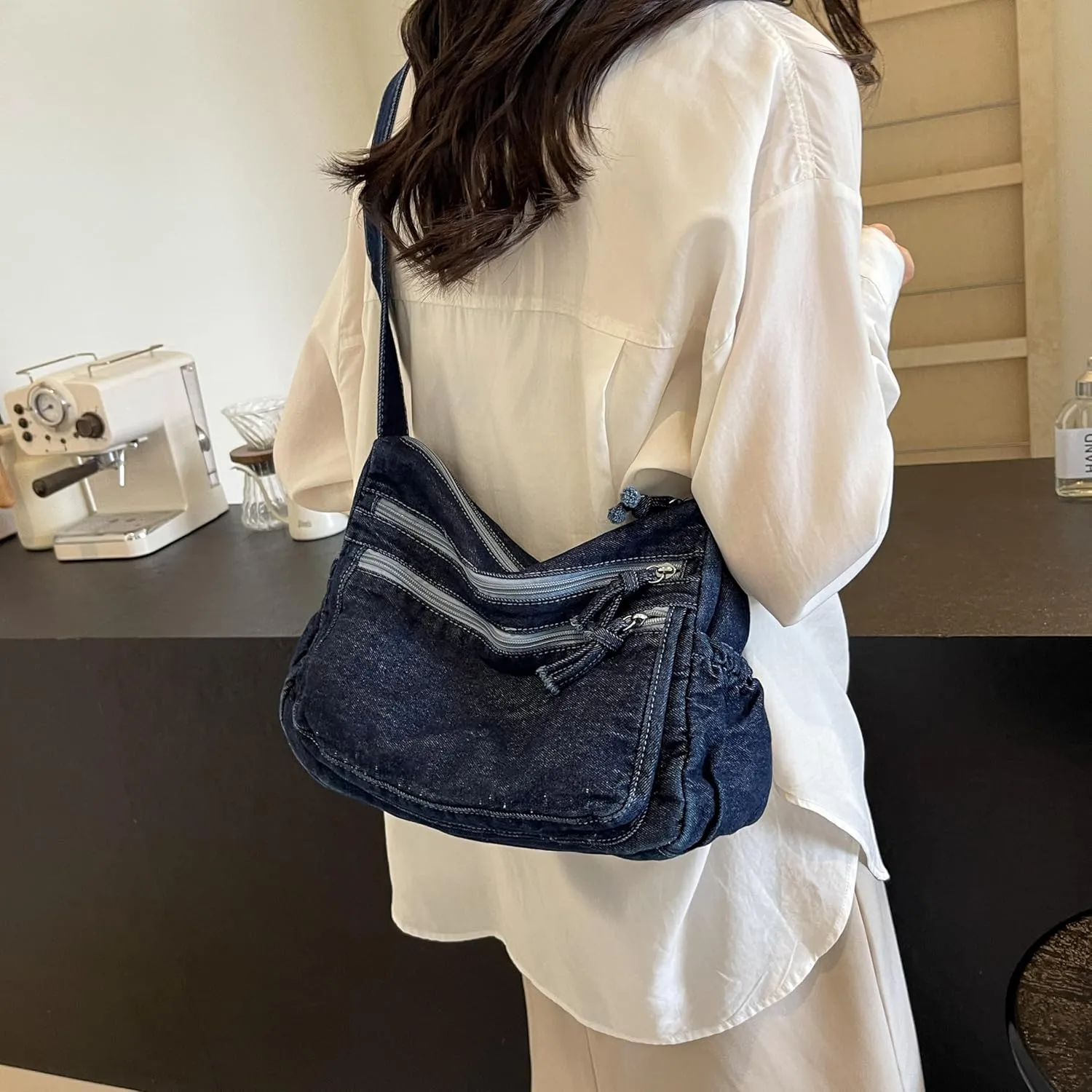 Large Denim Purses for Women Casual Denim Tote Bag Shoulder Bag Retro Lightweight Jean Purse Canvas Crossbody Bag