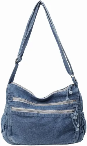 Large Denim Purses for Women Casual Denim Tote Bag Shoulder Bag Retro Lightweight Jean Purse Canvas Crossbody Bag