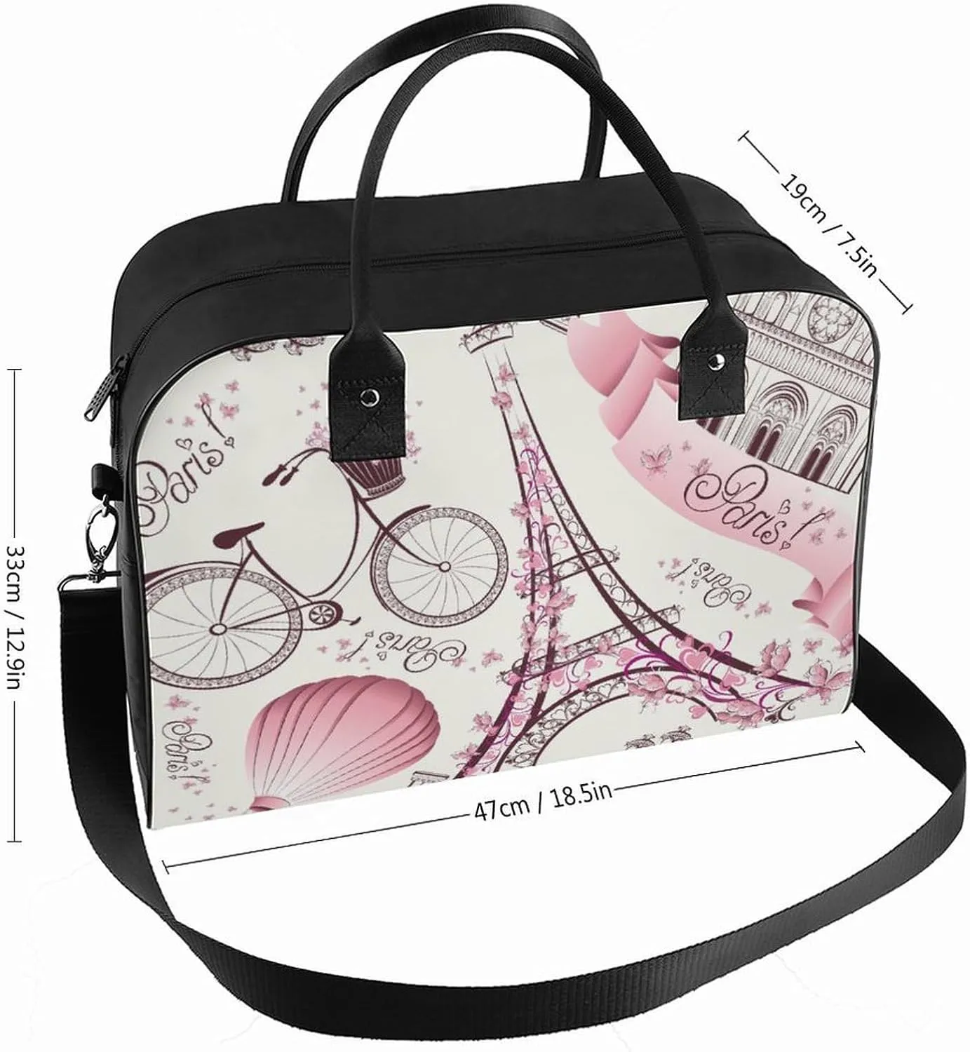 Large Portable Travel Bag, Carry On Bag, Sports Gym Dance Soft Bag, Oversized Weekender Bag For Women And Men Compatible with Pink Paris Eiffel Tower